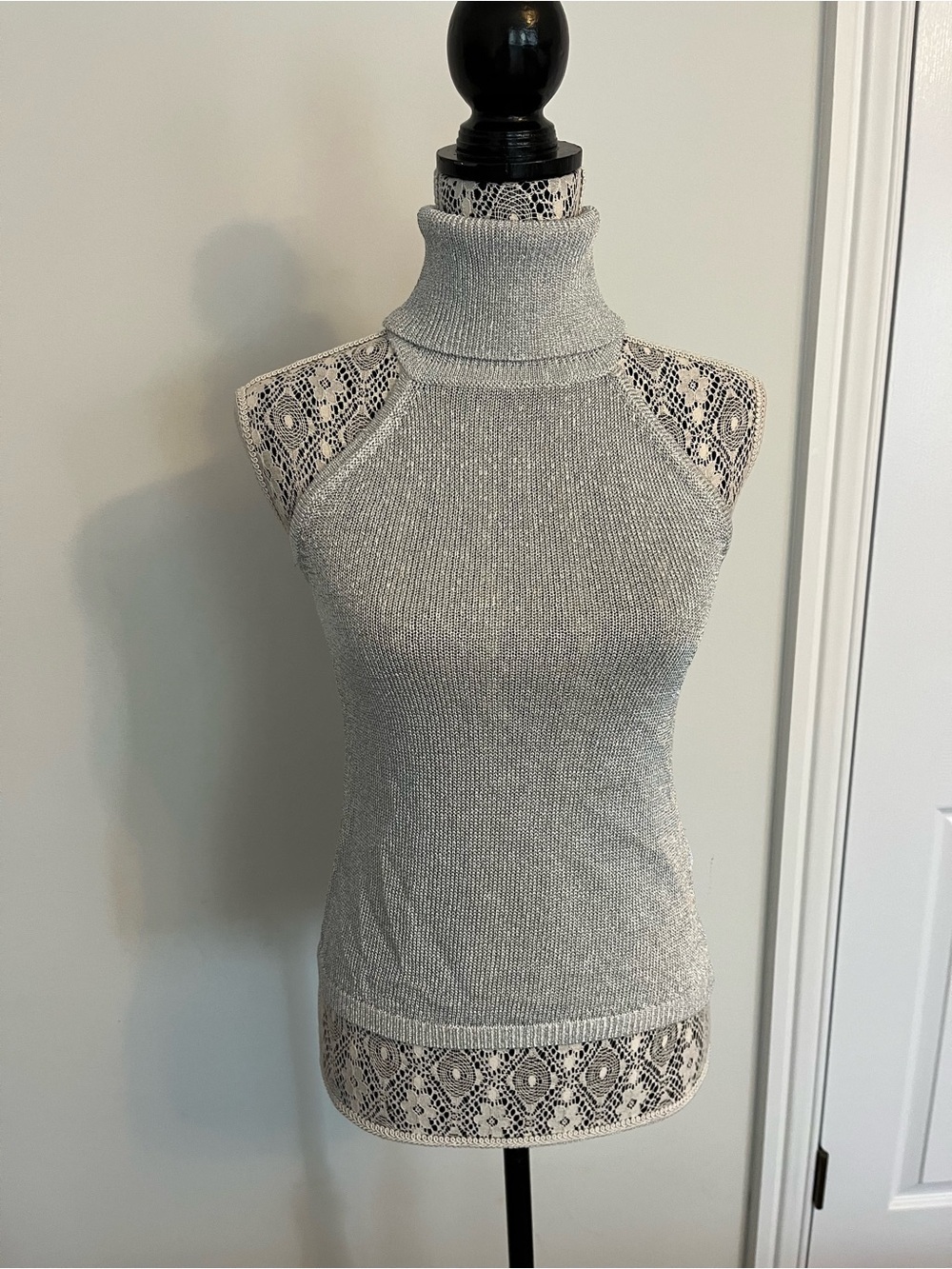 Guess Silver Metallic Sleeveless Turtleneck Knit